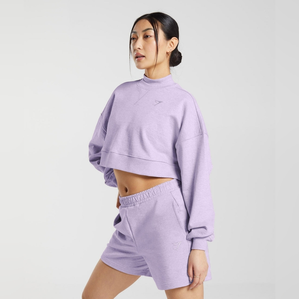 Gymshark Rest Day Cropped Pullover Aura Lilac Marl